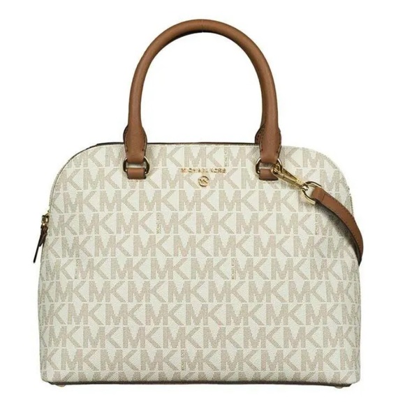 Michael Kors Cream and Tan Satchel with Gold Accents